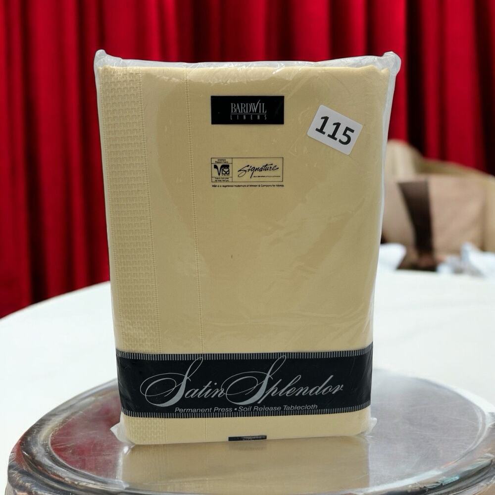 NOS Bardwil Linens Satin Splendor Soil Release Tablecloth 60x140” Oblong Butter
